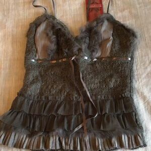 Gray fur-finished cami top size small